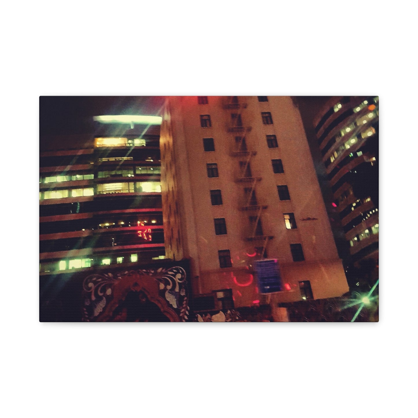 Hotel DeAnza - City Nightscape Canvas Print — Urban Street Art Building Matte Stretched 1.25"