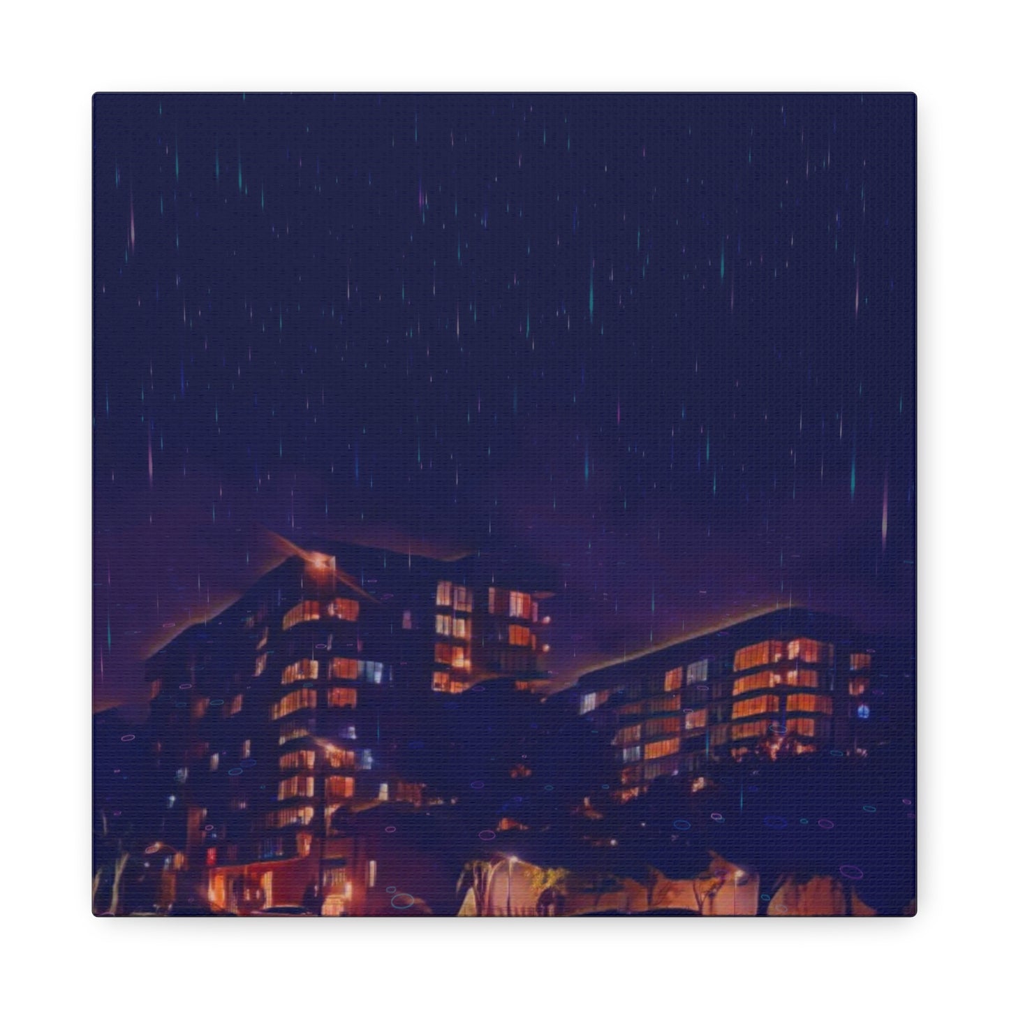 Neon Percipitation @ night - Canvas Print — Moody Urban Wall Art