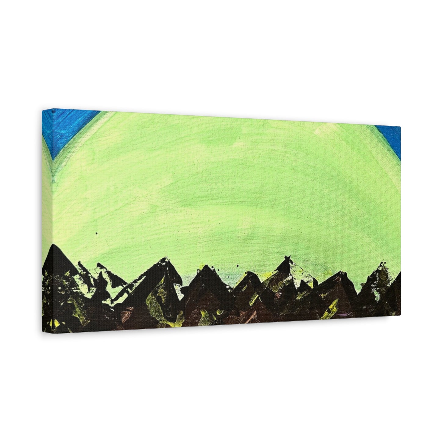 Green Moonrise Canvas Wall Art – Mountain Silhouette Nightscape
