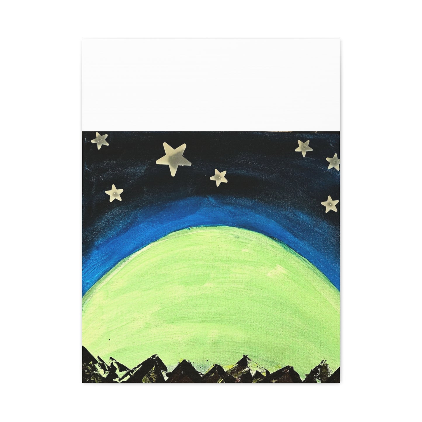 Green Moonrise Canvas Wall Art – Mountain Silhouette Nightscape