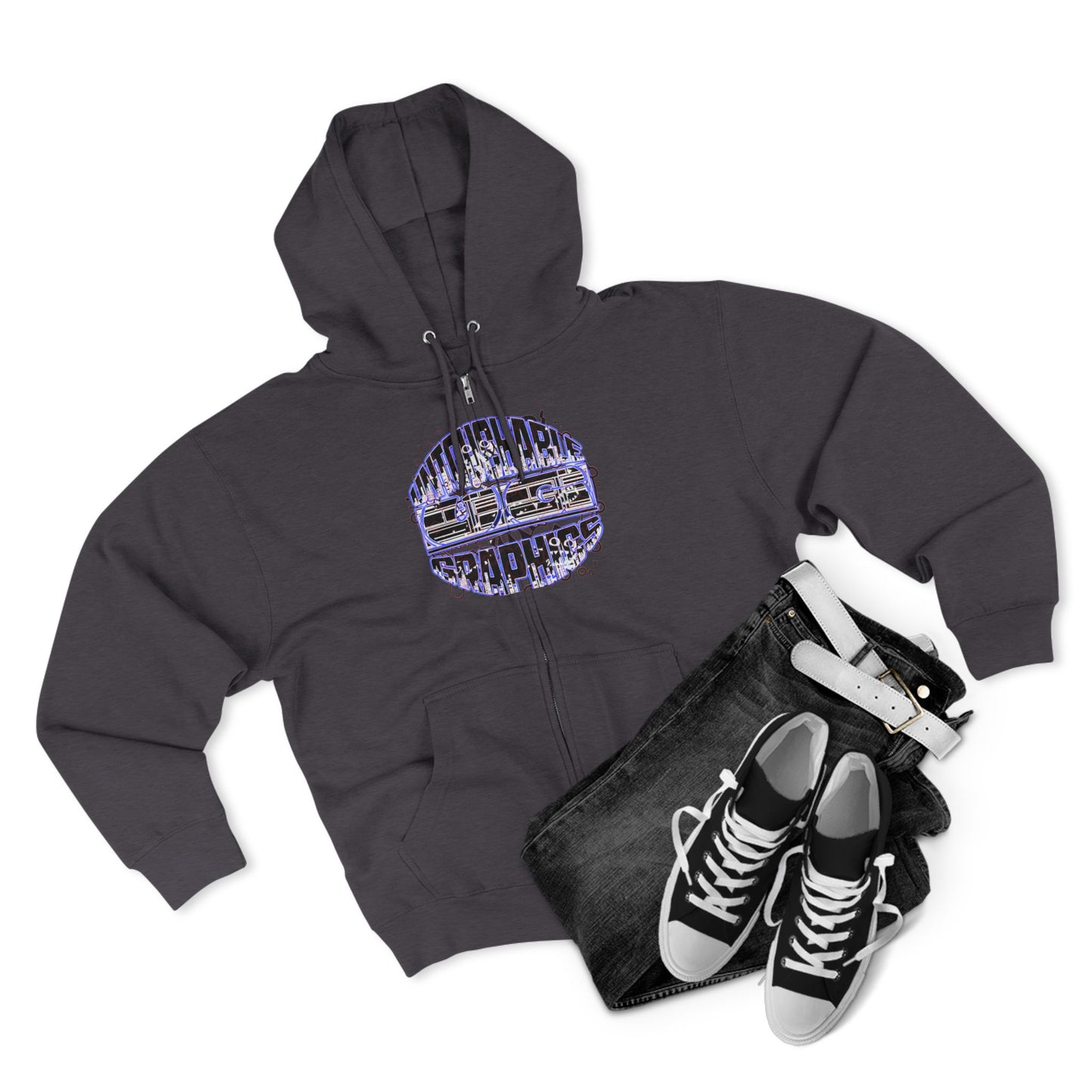 UG-logo - Zip Hoodie with Abstract Cyber Circuit Circle Graphic