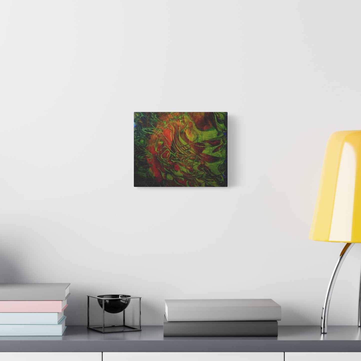 Abstract Green & Red Fluid Art Canvas Print