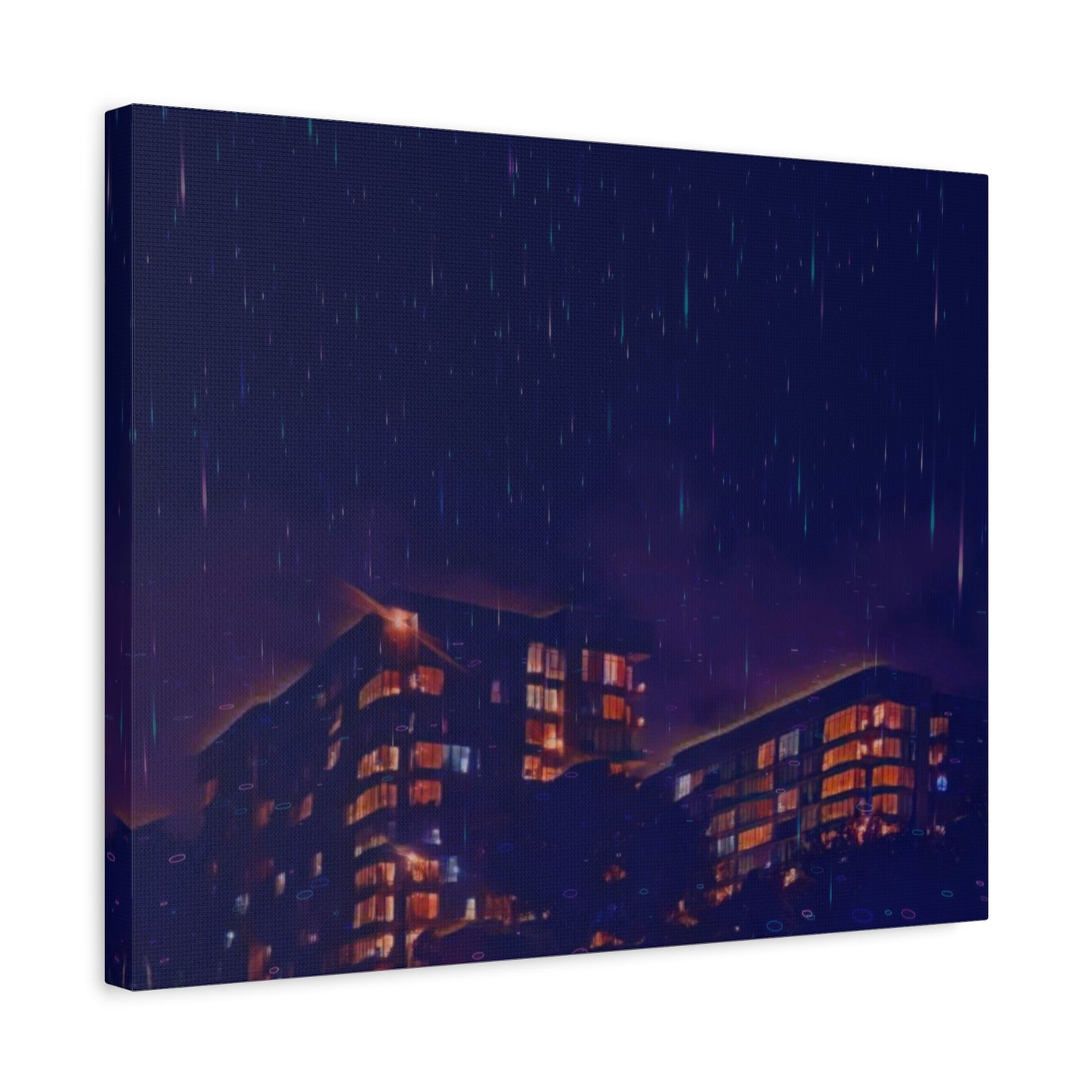 Neon Percipitation @ night - Canvas Print — Moody Urban Wall Art