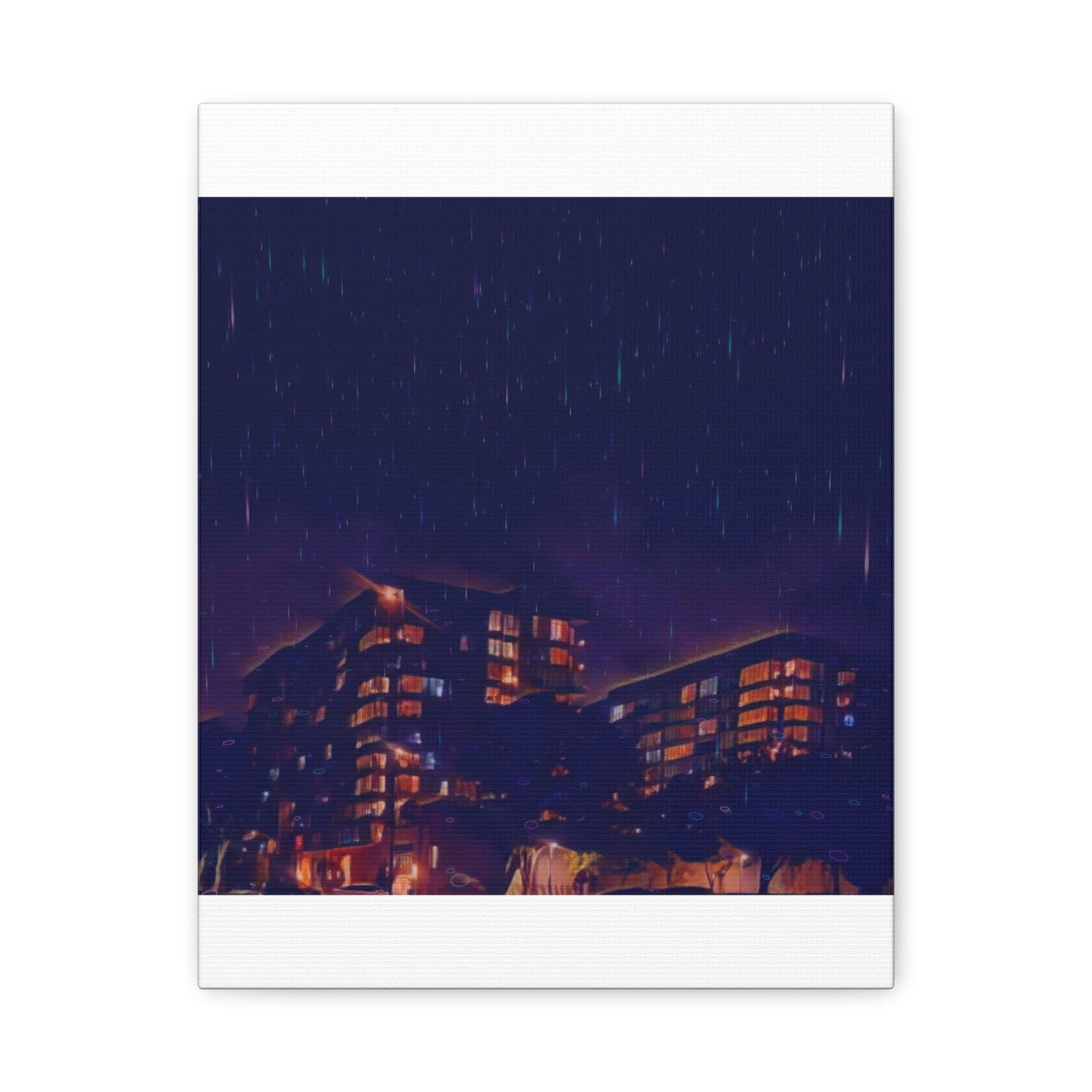 Neon Percipitation @ night - Canvas Print — Moody Urban Wall Art