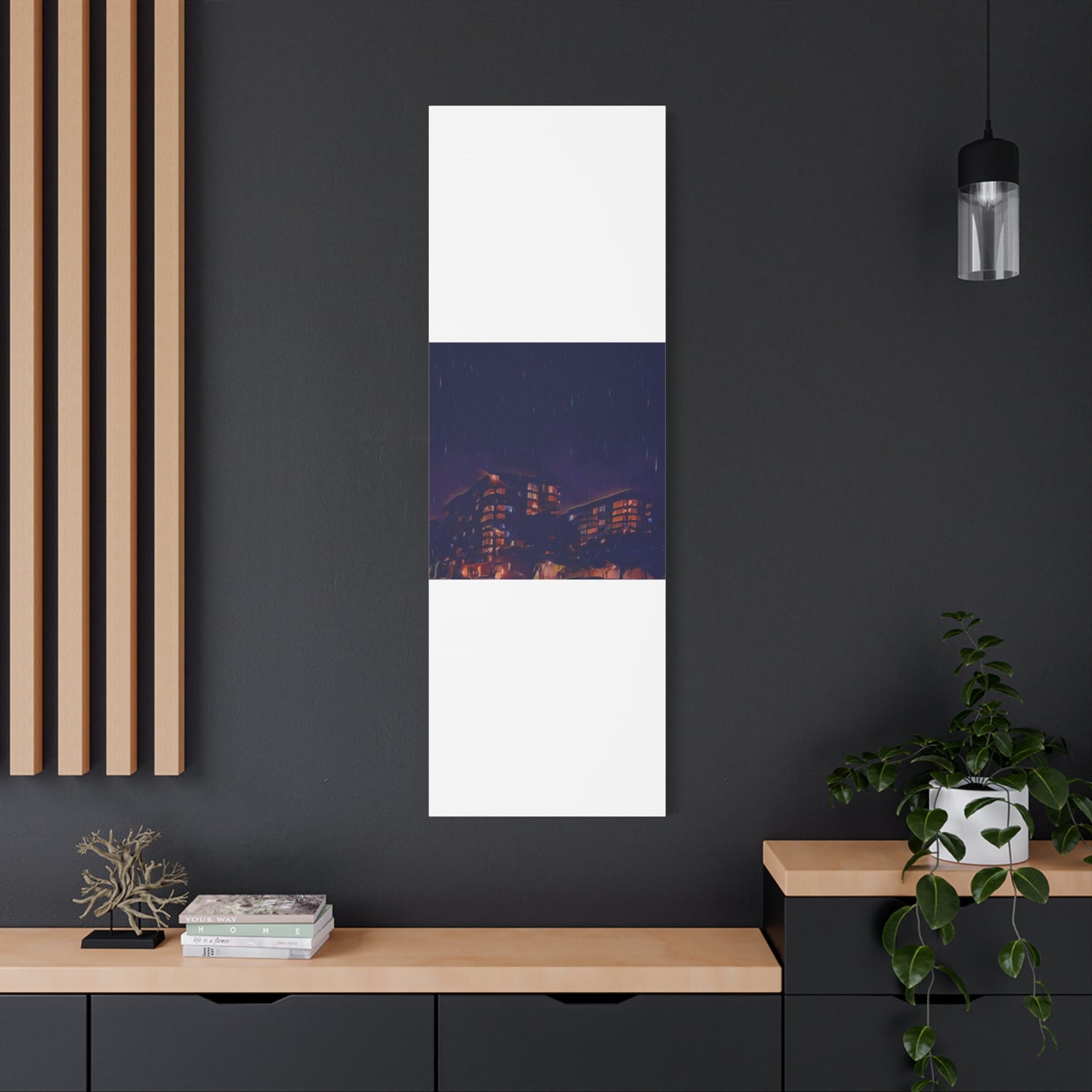 Neon Percipitation @ night - Canvas Print — Moody Urban Wall Art