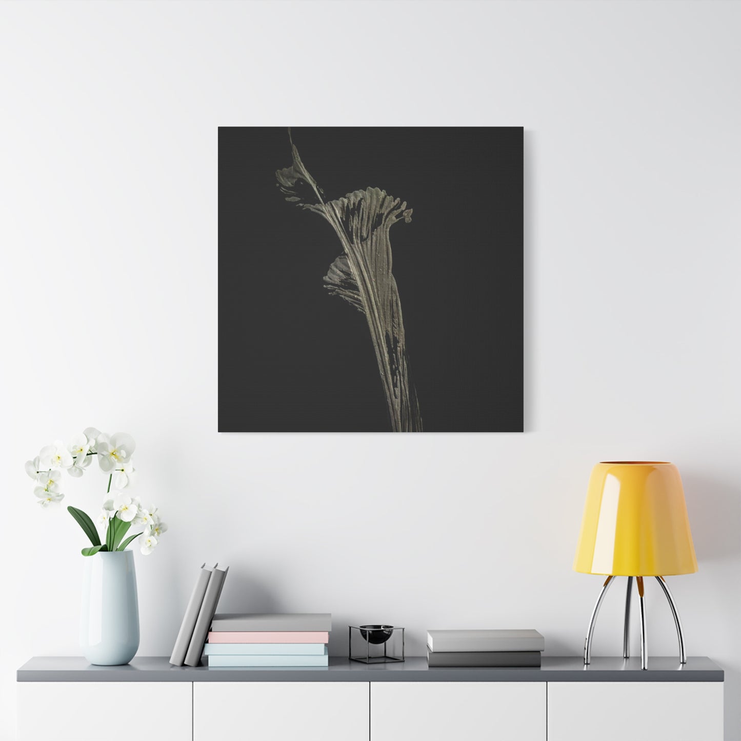 Calla Lilly - Minimalist Botanical Canvas Print — Monochrome Flower Art on Black Matte