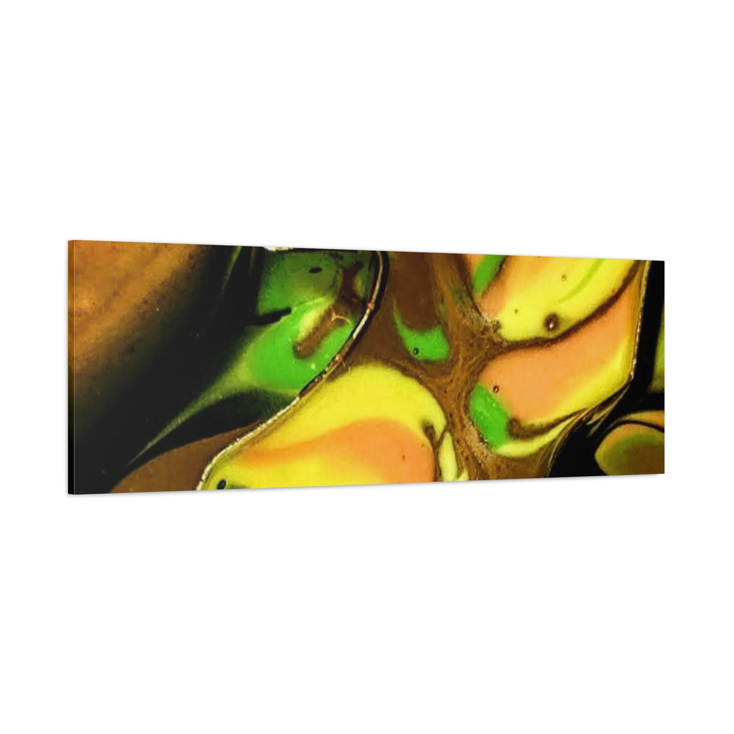 Abstract Green & Gold Fluid Art Matte Canvas Print (Stretched)