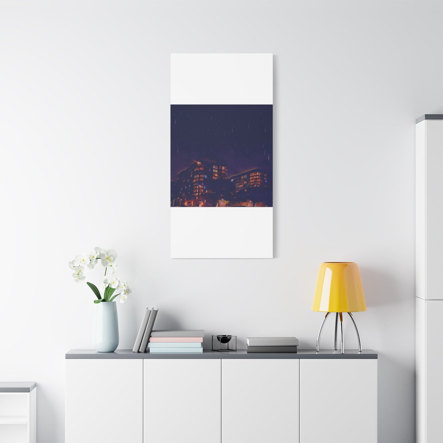 Neon Percipitation @ night - Canvas Print — Moody Urban Wall Art