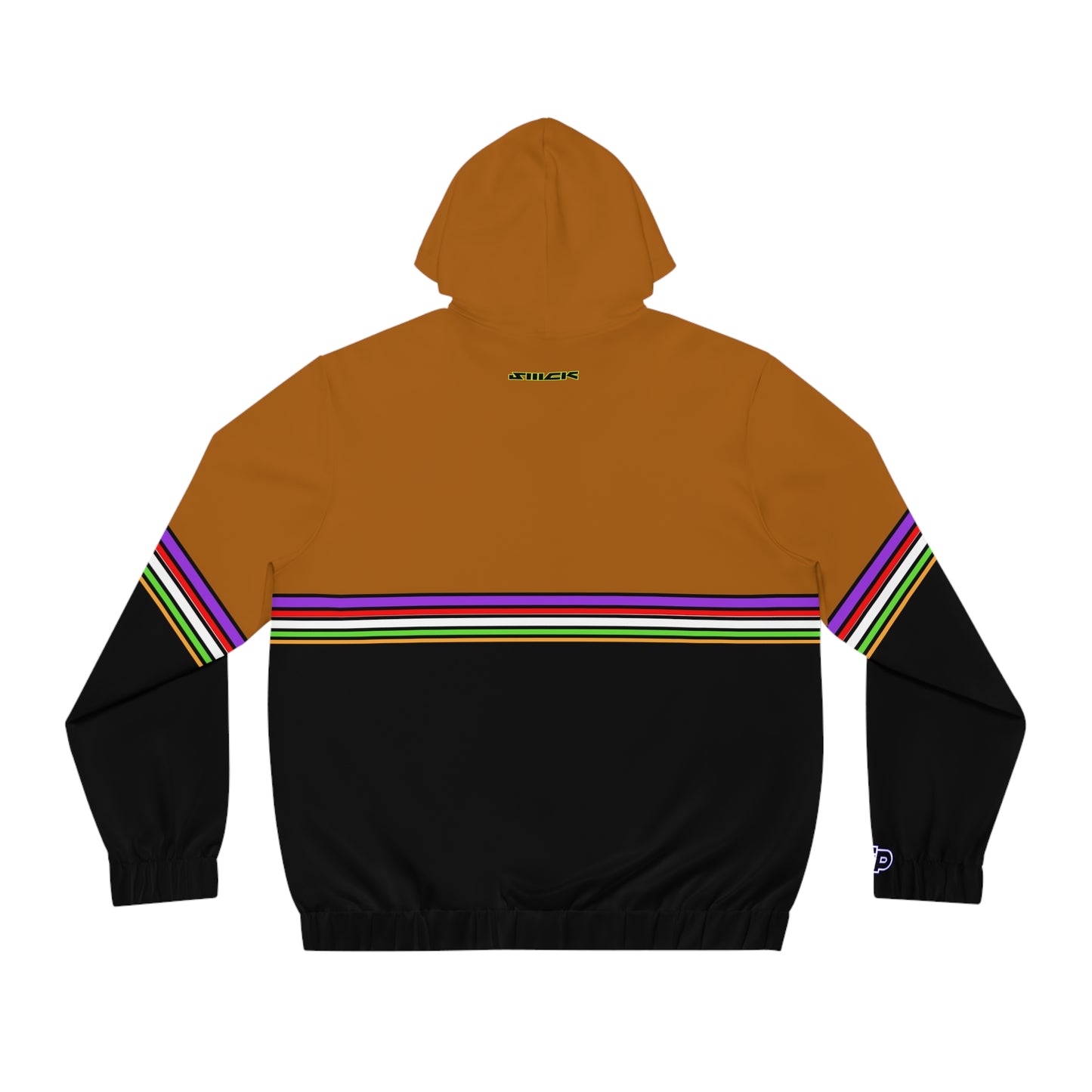 Full-Zip Hoodie with Striped Retro Panels & Leaf Emblem