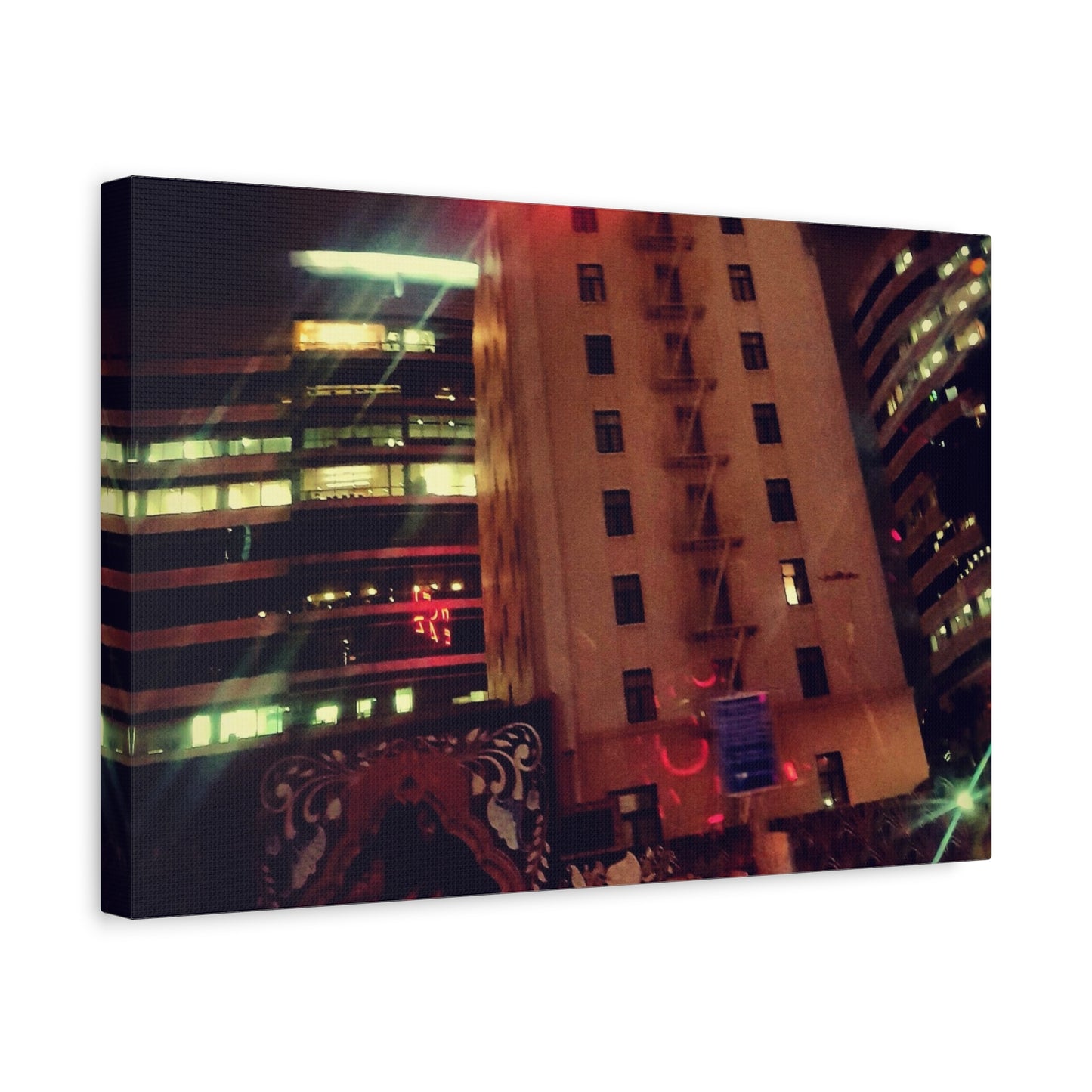 Hotel DeAnza - City Nightscape Canvas Print — Urban Street Art Building Matte Stretched 1.25"