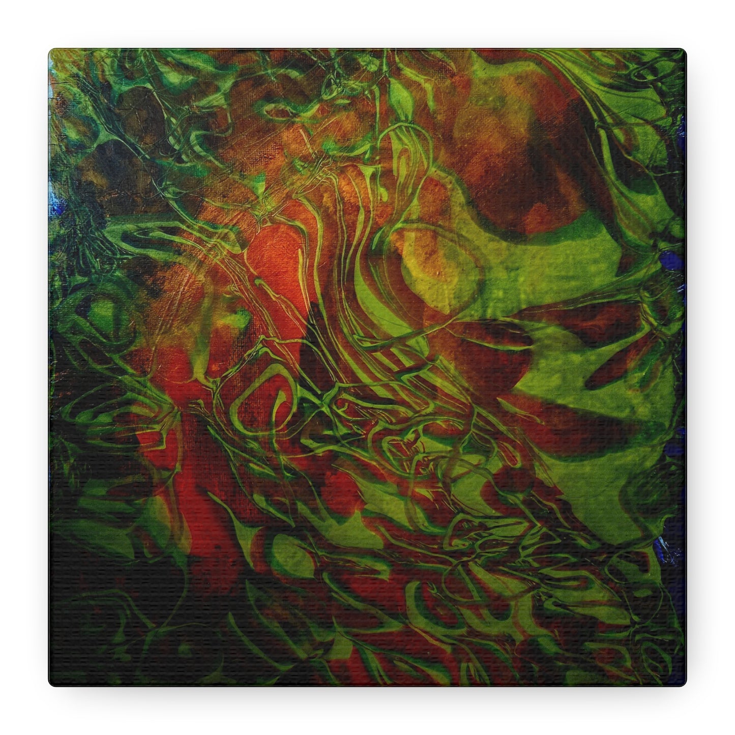 Abstract Green & Red Fluid Art Canvas Print