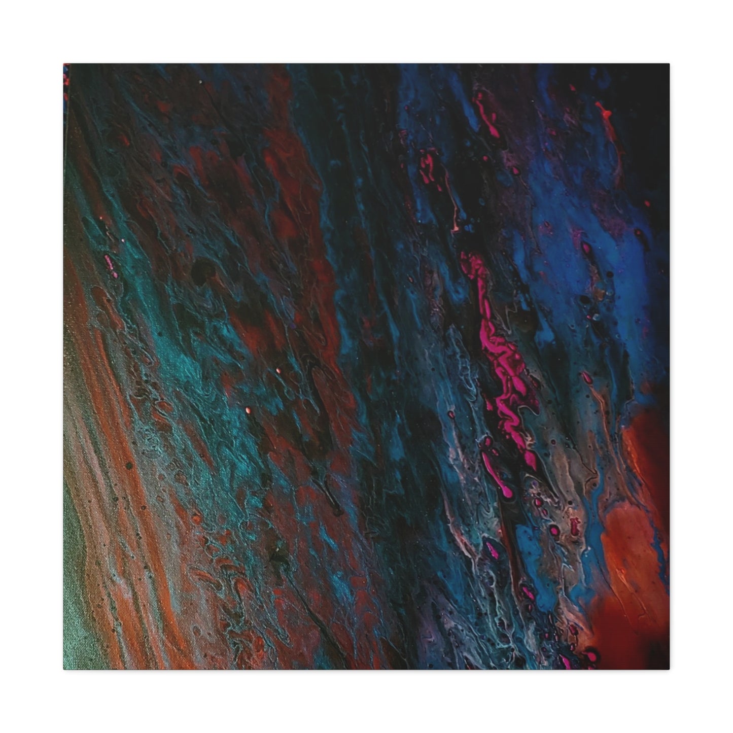 Abstract Fluid Art Canvas Wall Art - Jupiter pour — Vibrant Ocean Night Matte Stretched Canvas