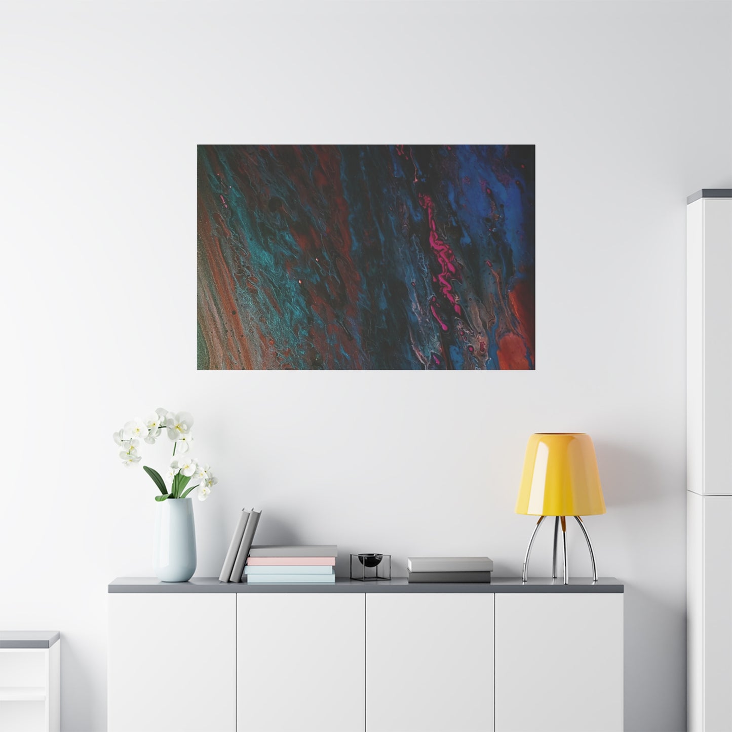 Abstract Fluid Art Canvas Wall Art - Jupiter pour — Vibrant Ocean Night Matte Stretched Canvas