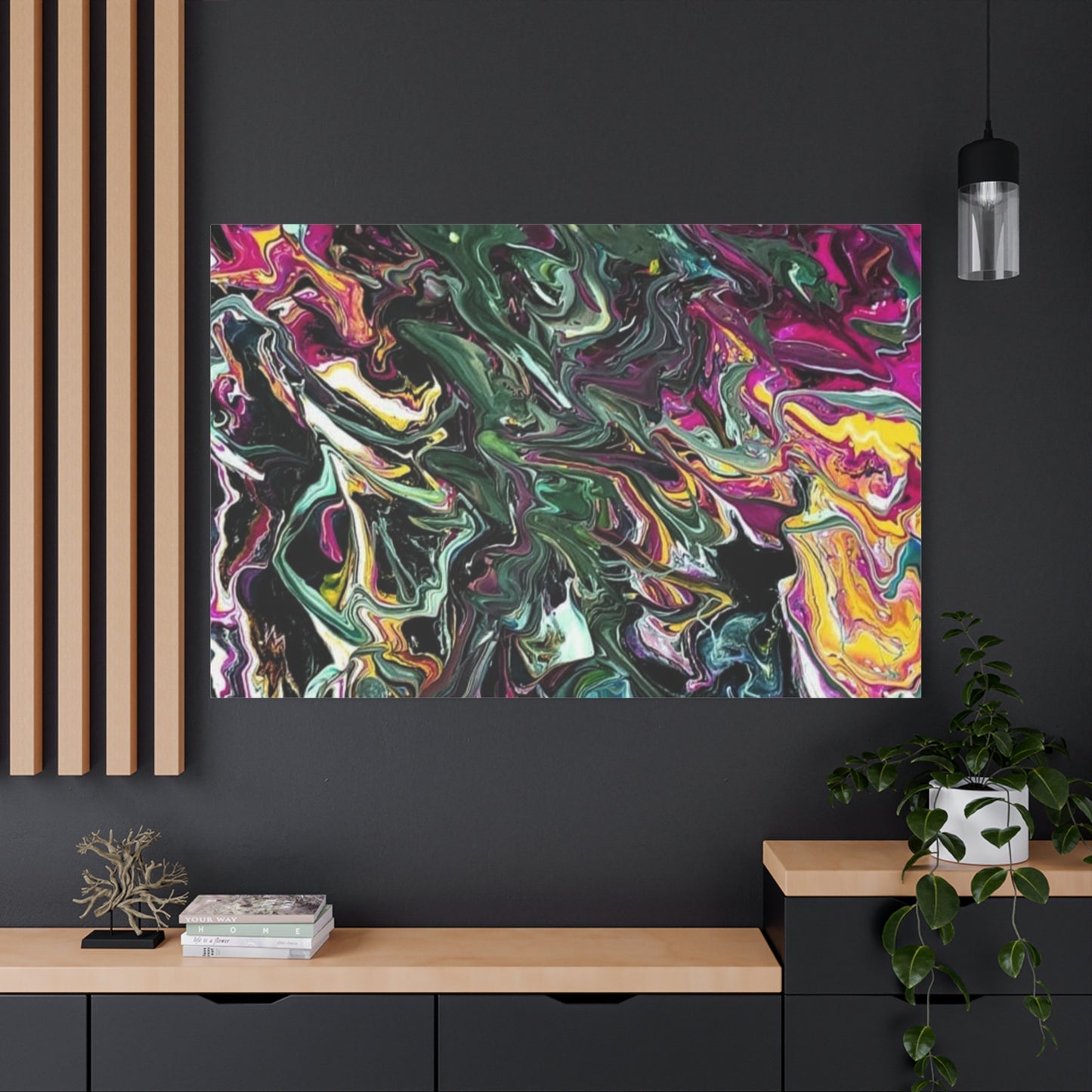 chaos in the garden - Abstract Fluid Art Matte Canvas Print - Colorful Swirl Wall Art