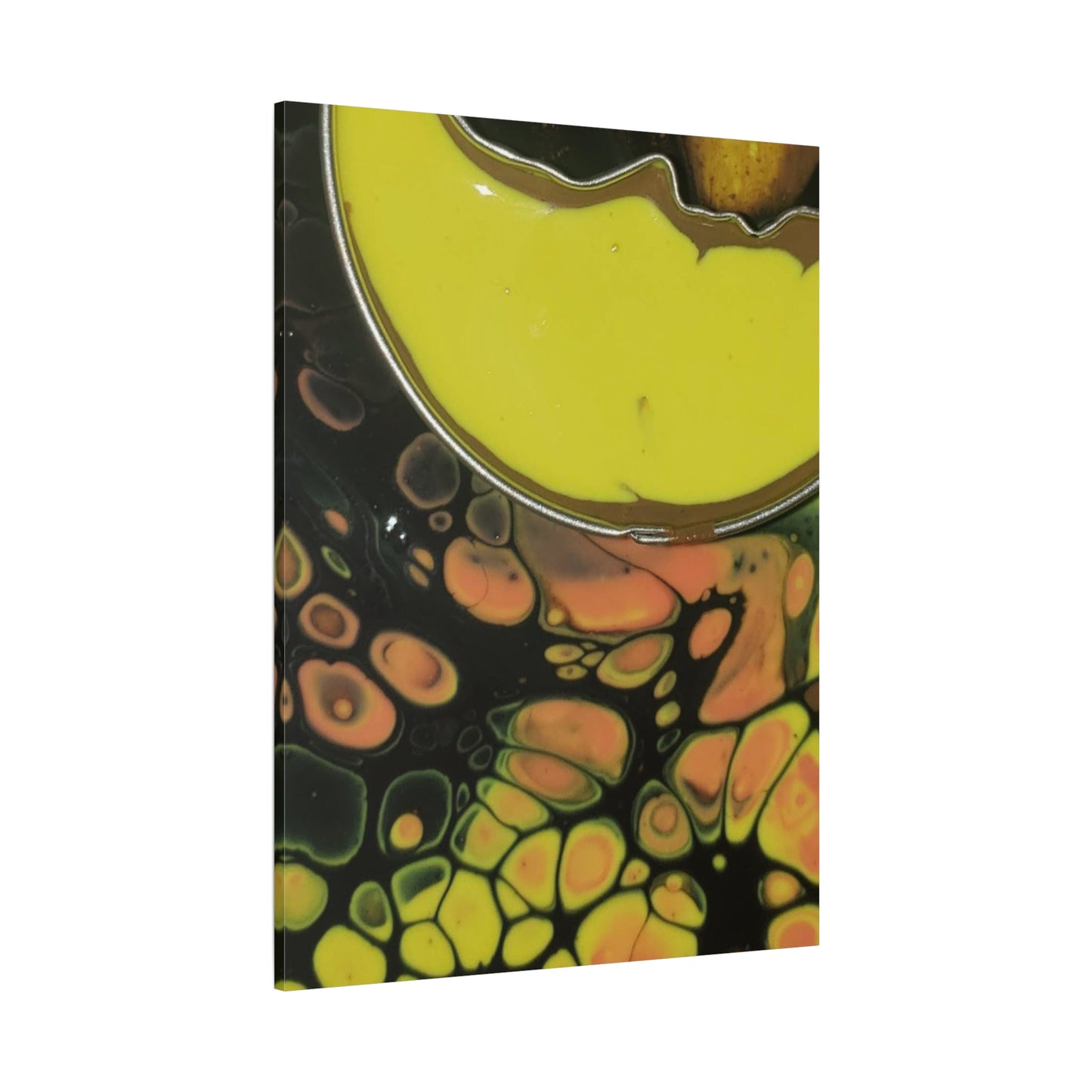 Abstract Fluid Art Canvas Print — Yellow & Black Cell Pour