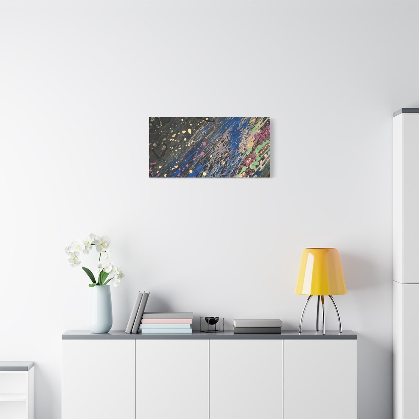Abstract Splatter Matte Canvas Print — Colorful Fluid Art Wall Decor, Stretched 1.25"