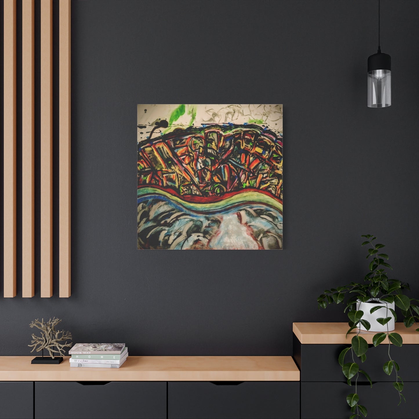 Acrylic_inequalities - Abstract Coastal Cityscape Canvas — Vibrant Ocean Wave Wall Art