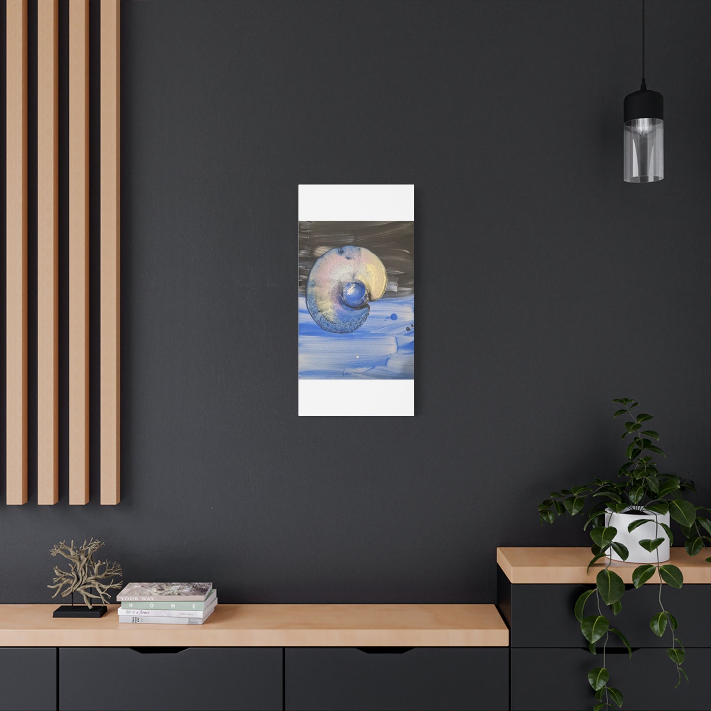 the nautilus - Abstract Blue Spiral Matte Canvas Art - Nautical Coastal Wall Decor