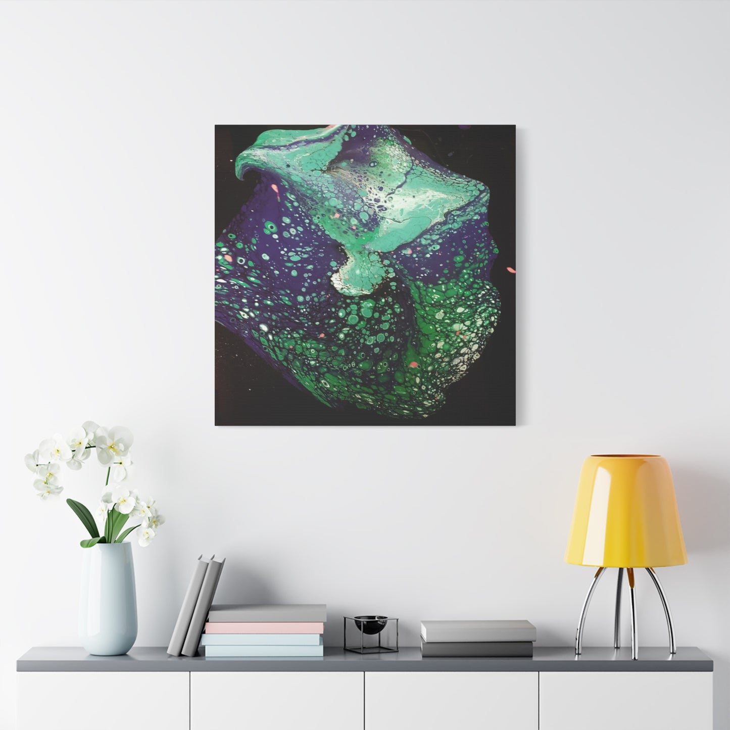Abstract Green & Teal Fluid Art Canvas Print - Matte Stretched Wall Art