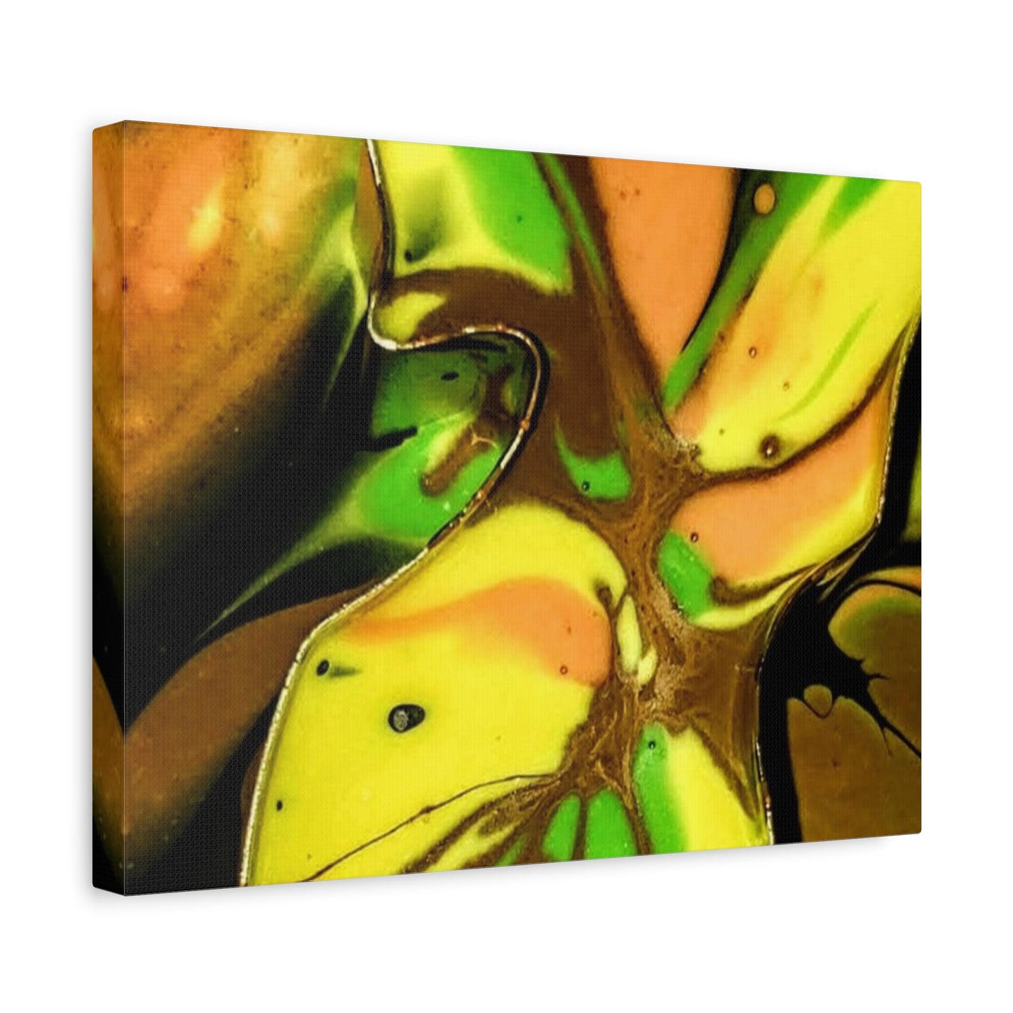 Abstract Green & Gold Fluid Art Matte Canvas Print (Stretched)