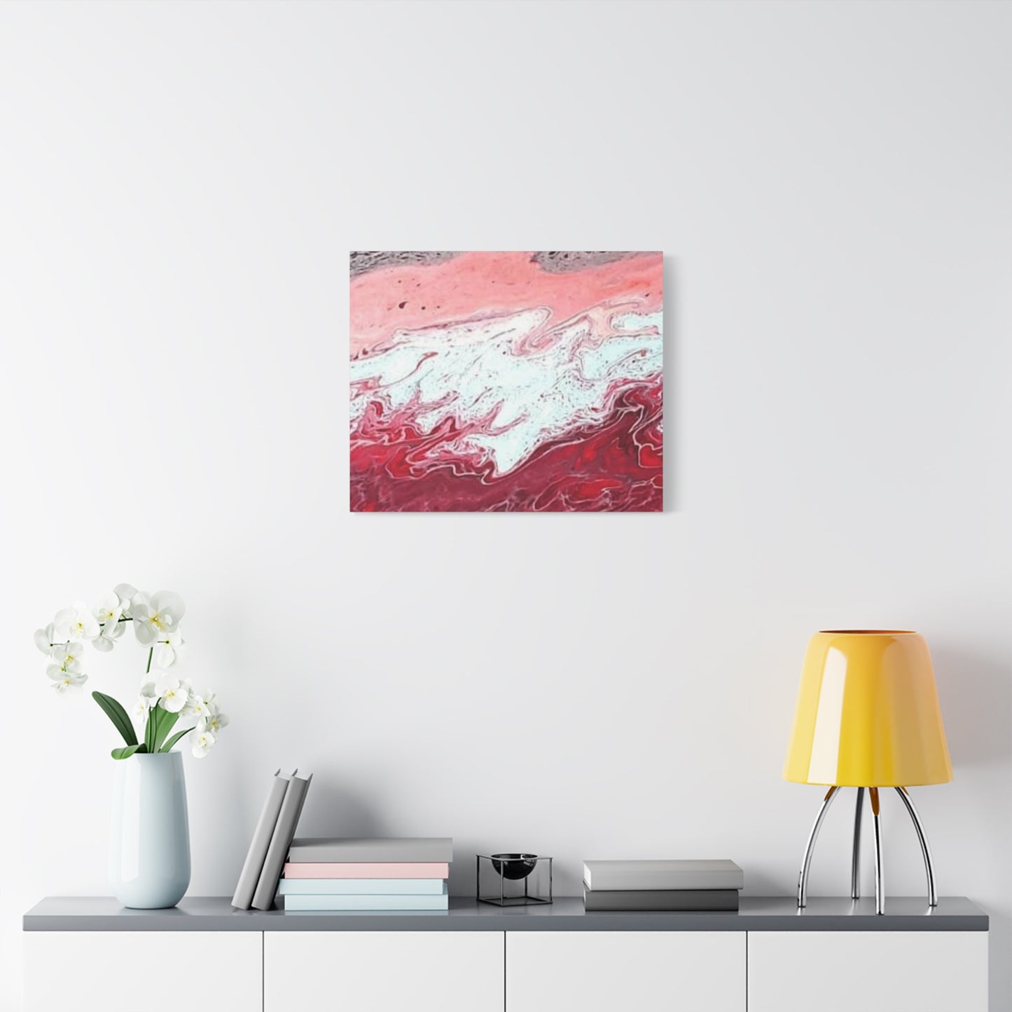 Abstract Pink & Red Fluid Art Canvas — Matte Stretched Wall Art