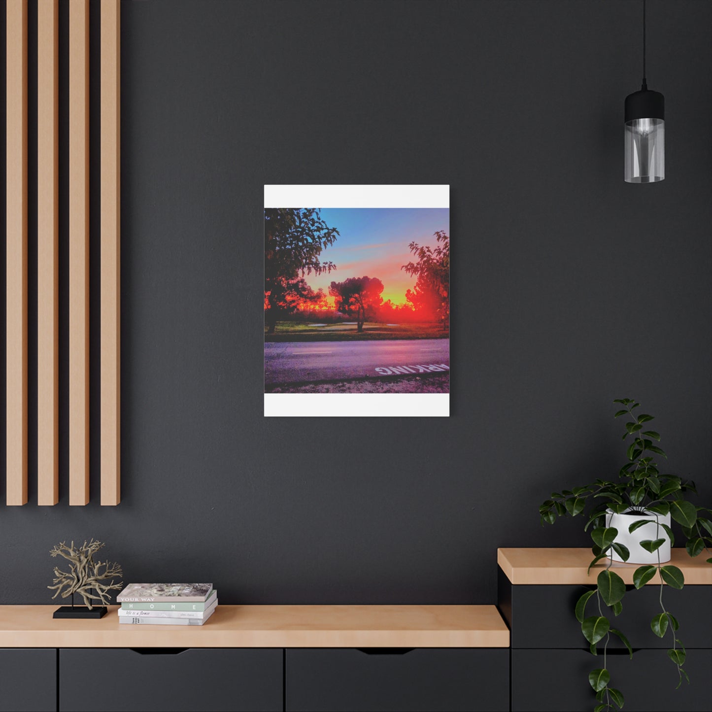 4th green @muni - Sunset Park Matte Canvas Print — Vibrant Red & Orange Landscape Wall Art