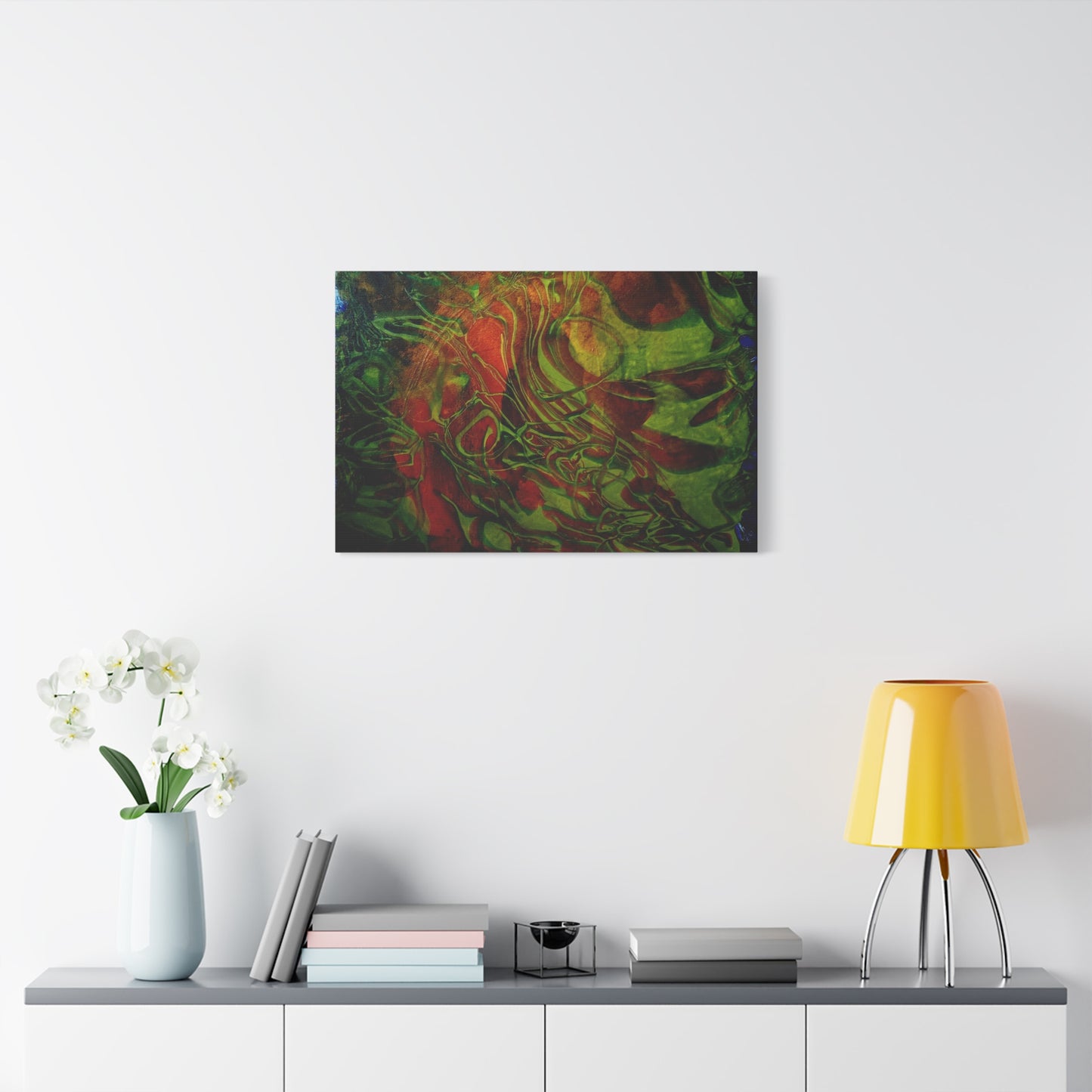 Abstract Green & Red Fluid Art Canvas Print