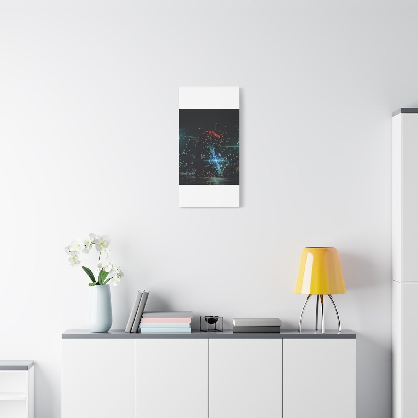 matrix @night Canvas Print — Moody Rainy Urban Wall Art (Matte Stretched)