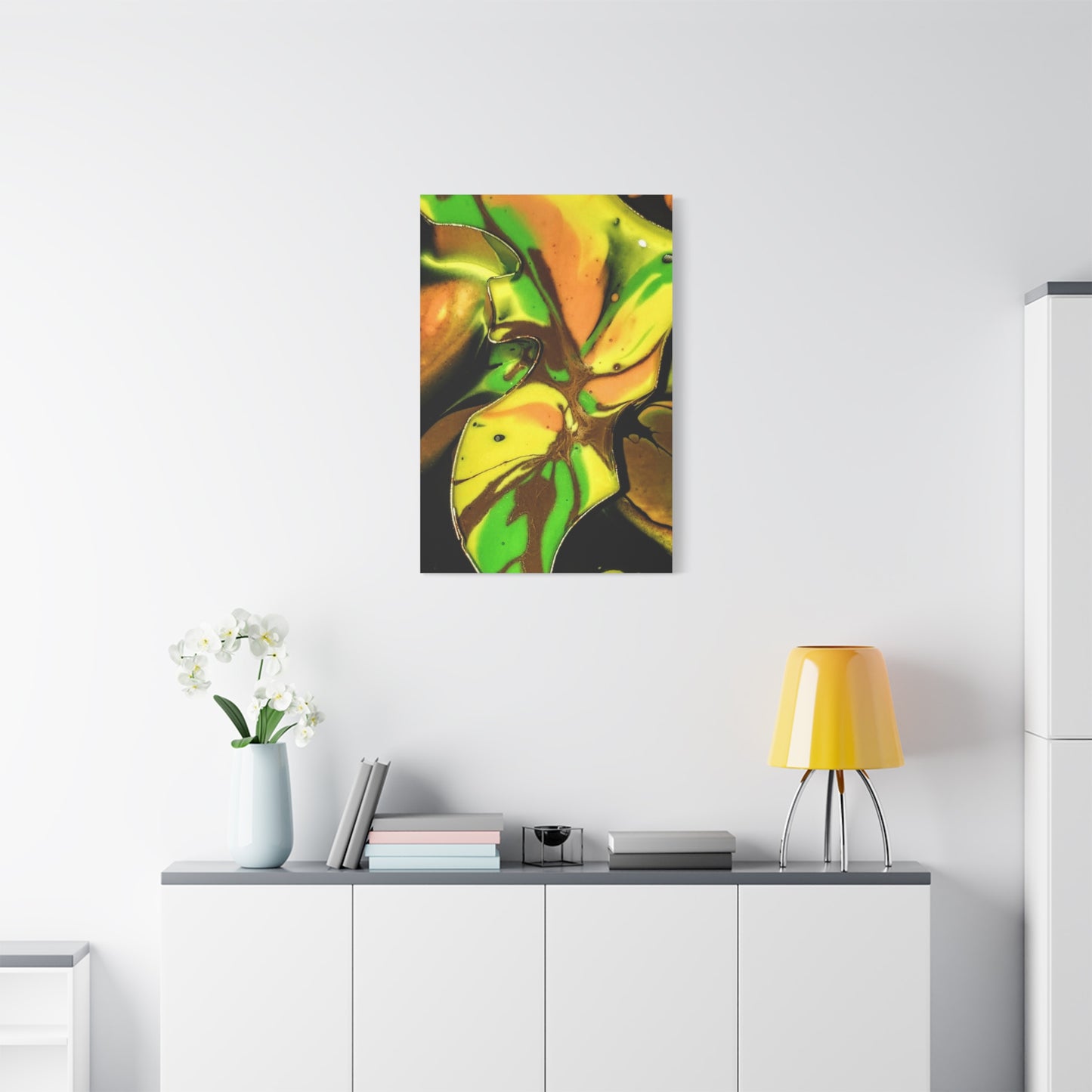 Abstract Green & Gold Fluid Art Matte Canvas Print (Stretched)