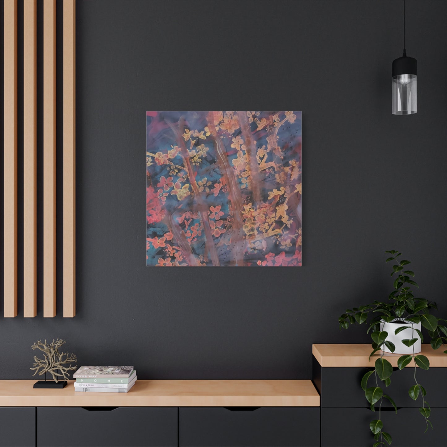 Abstract Floral Canvas Print — Moody Pink & Blue Stretched Wall Art