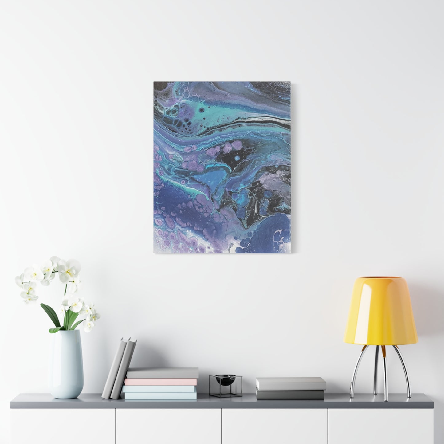 Abstract Ocean Wave Matte Canvas Print — Blue & Purple Fluid Art, Stretched 1.25"
