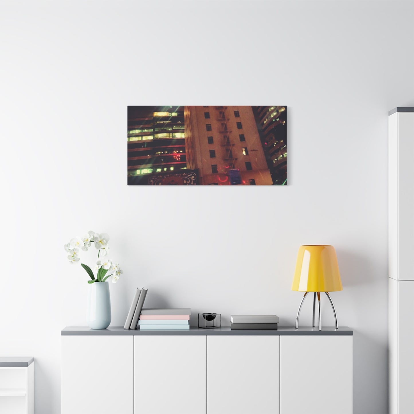 Hotel DeAnza - City Nightscape Canvas Print — Urban Street Art Building Matte Stretched 1.25"