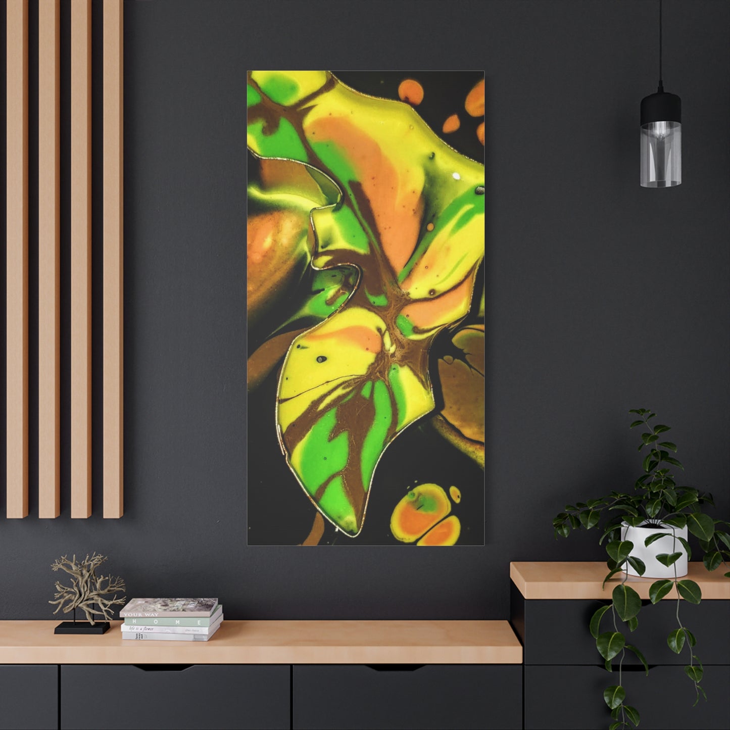 Abstract Green & Gold Fluid Art Matte Canvas Print (Stretched)