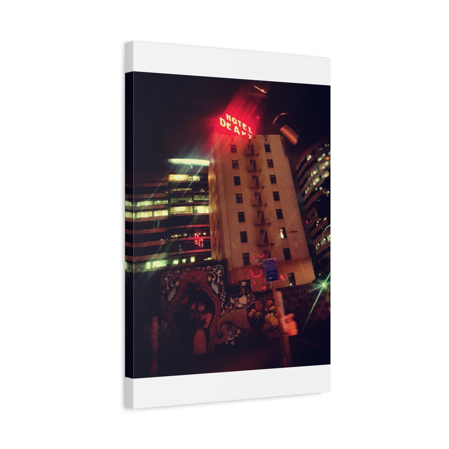 Hotel DeAnza - City Nightscape Canvas Print — Urban Street Art Building Matte Stretched 1.25"