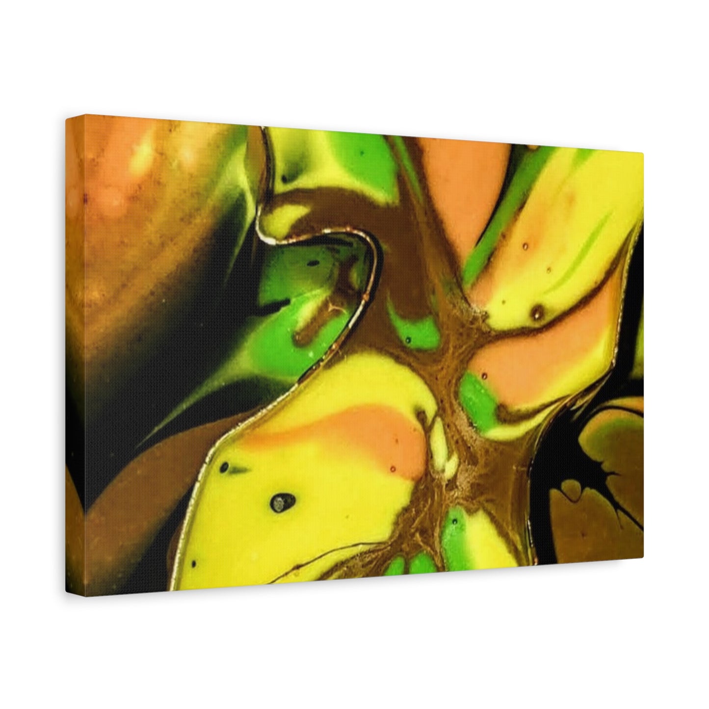 Abstract Green & Gold Fluid Art Matte Canvas Print (Stretched)