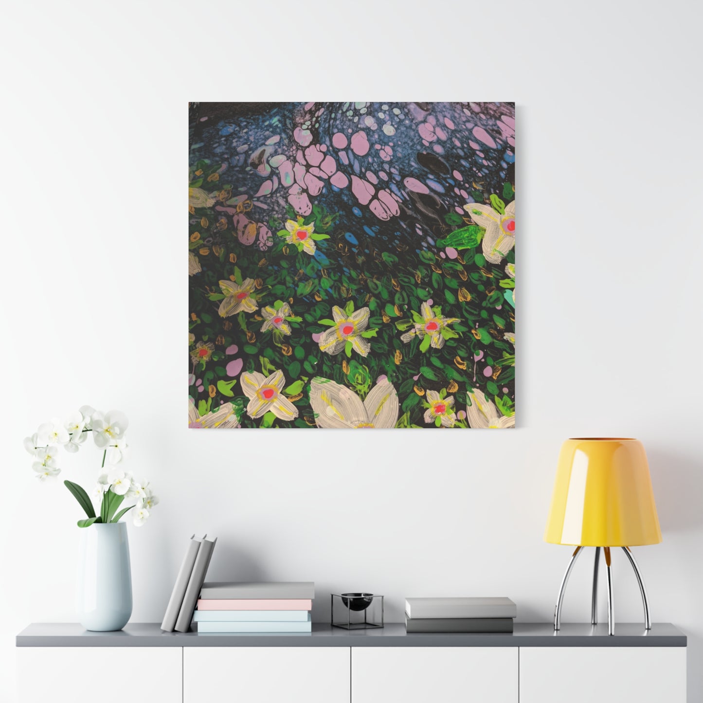 Floetrol&Flowers - Night Pour Garden Matte Canvas Print — Stretched Wall Art