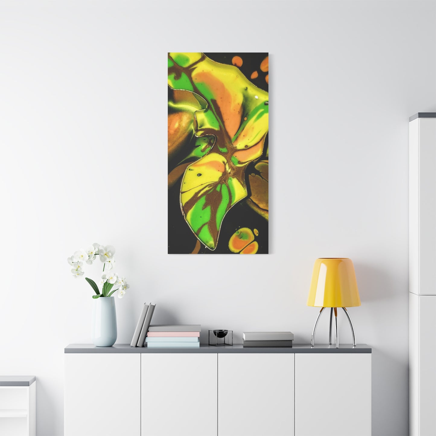 Abstract Green & Gold Fluid Art Matte Canvas Print (Stretched)
