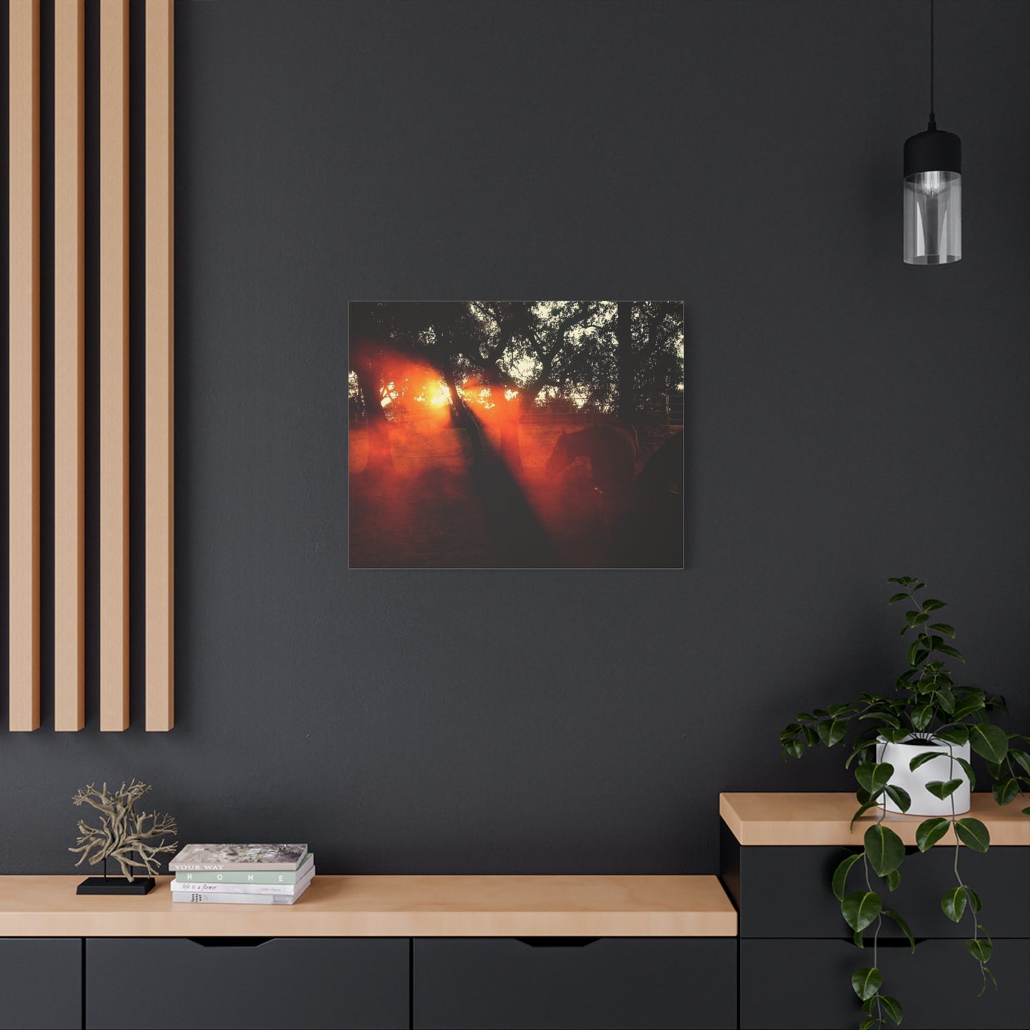 Sunset Forest Matte Canvas Wall Art — Dramatic Orange Light Photography