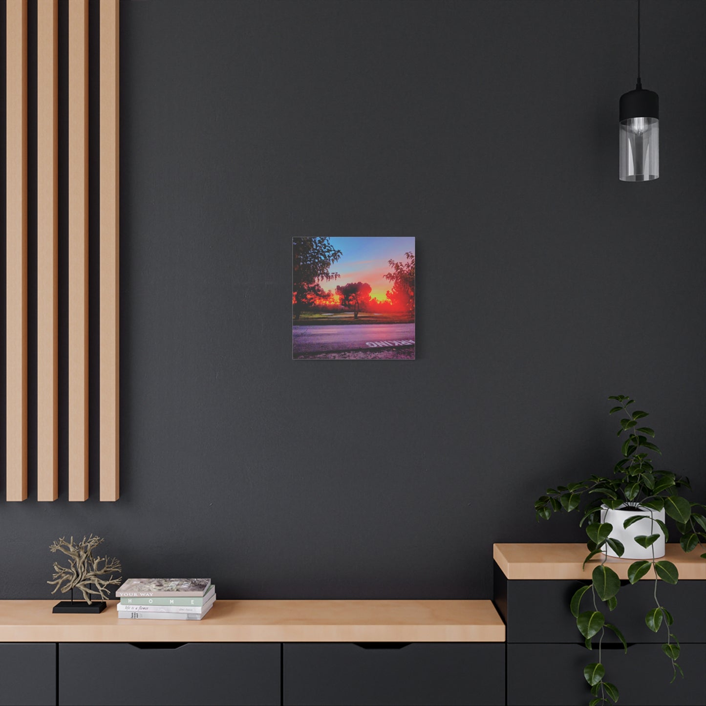4th green @muni - Sunset Park Matte Canvas Print — Vibrant Red & Orange Landscape Wall Art