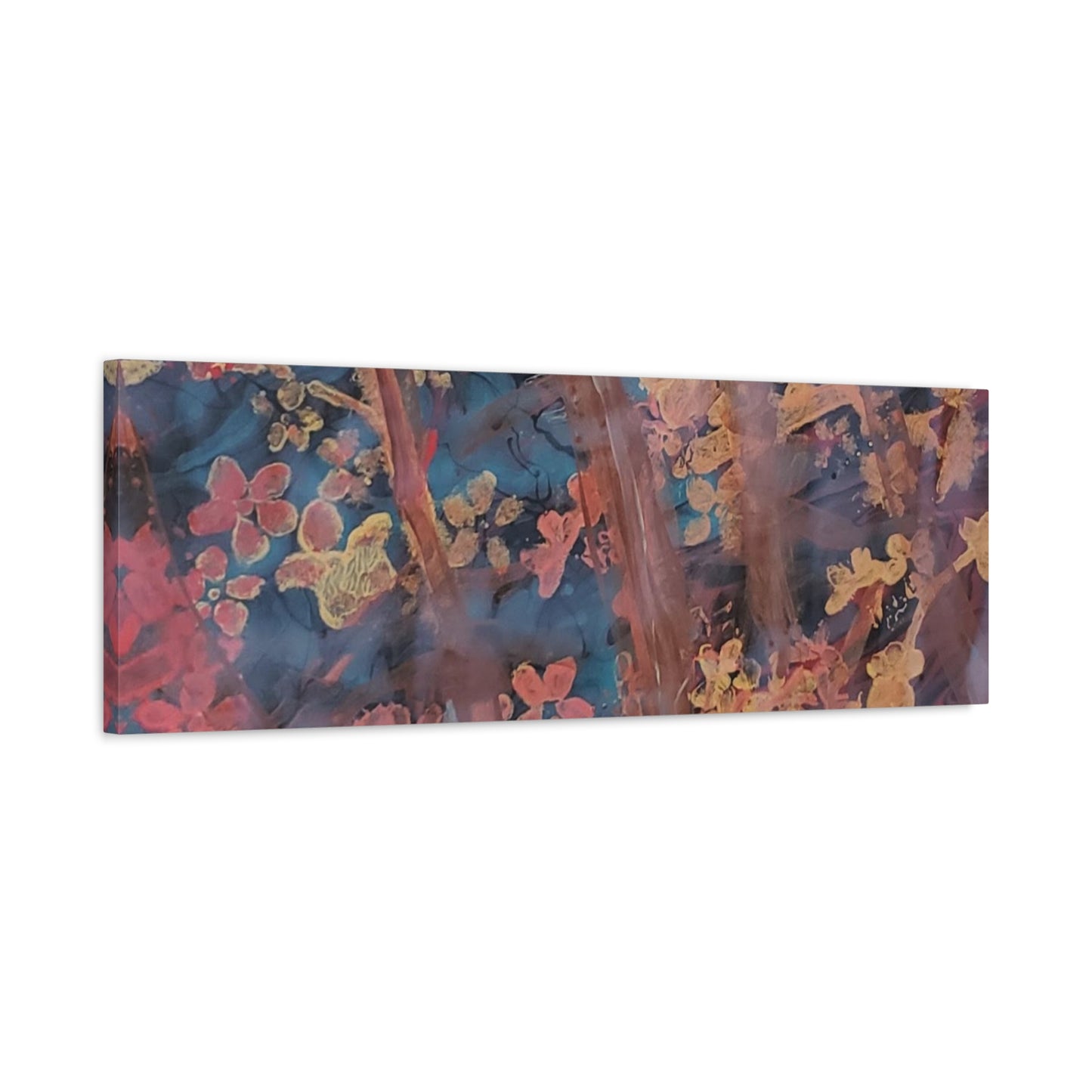 Abstract Floral Canvas Print — Moody Pink & Blue Stretched Wall Art