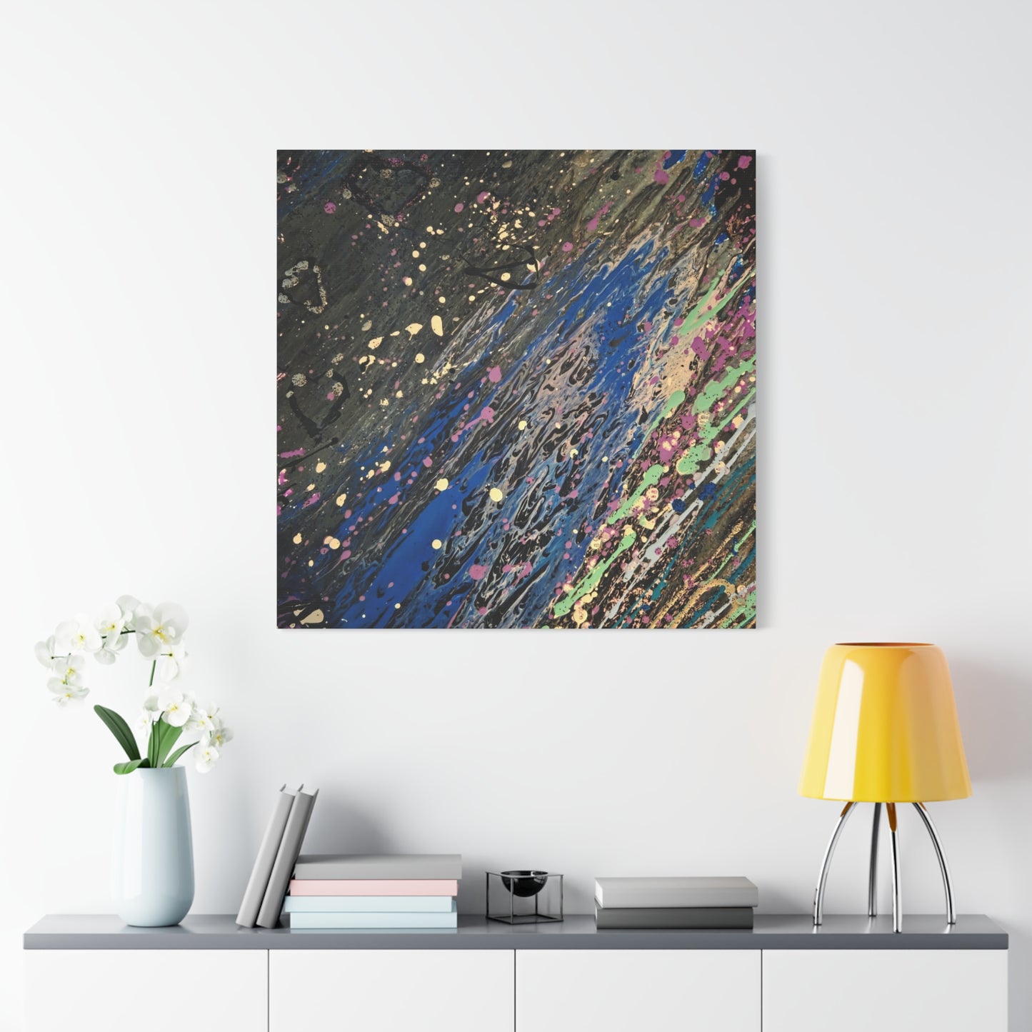 Abstract Splatter Matte Canvas Print — Colorful Fluid Art Wall Decor, Stretched 1.25"