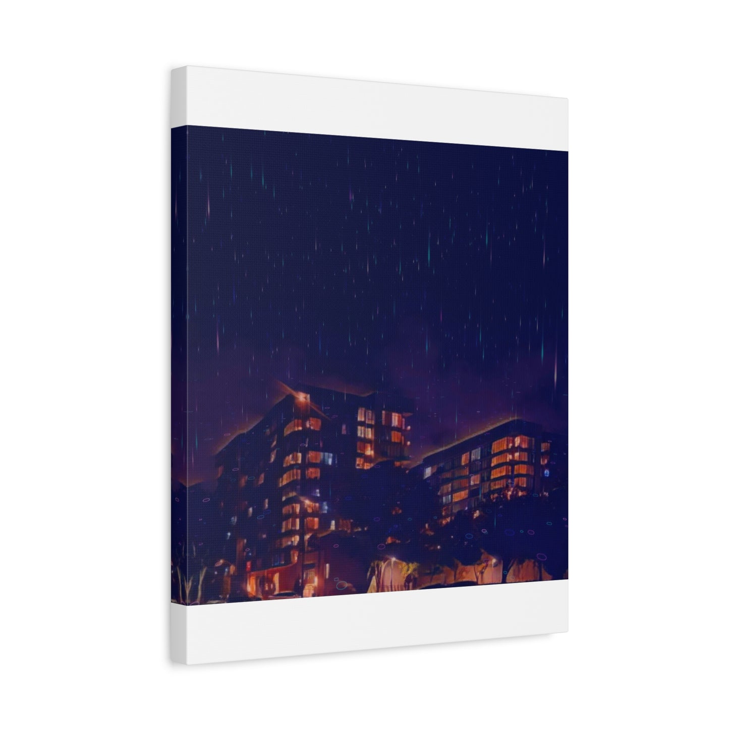 Neon Percipitation @ night - Canvas Print — Moody Urban Wall Art