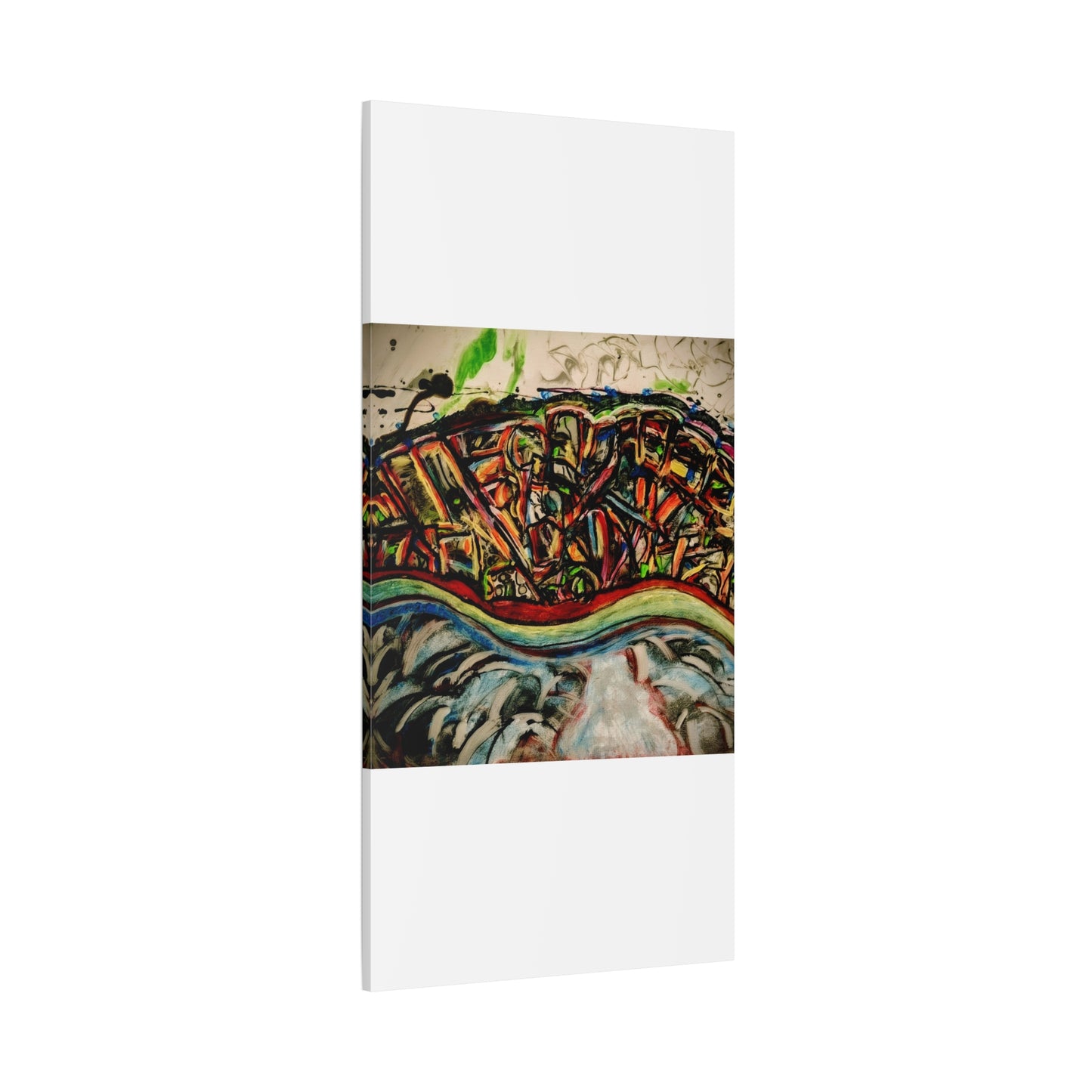 Acrylic_inequalities - Abstract Coastal Cityscape Canvas — Vibrant Ocean Wave Wall Art