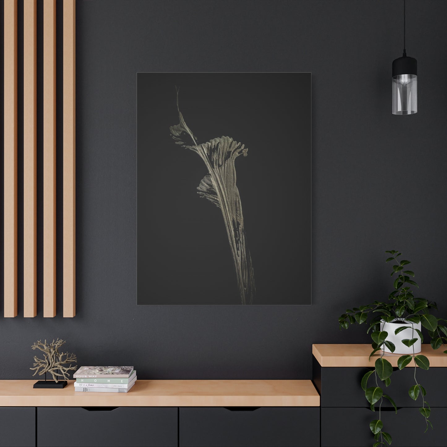 Calla Lilly - Minimalist Botanical Canvas Print — Monochrome Flower Art on Black Matte