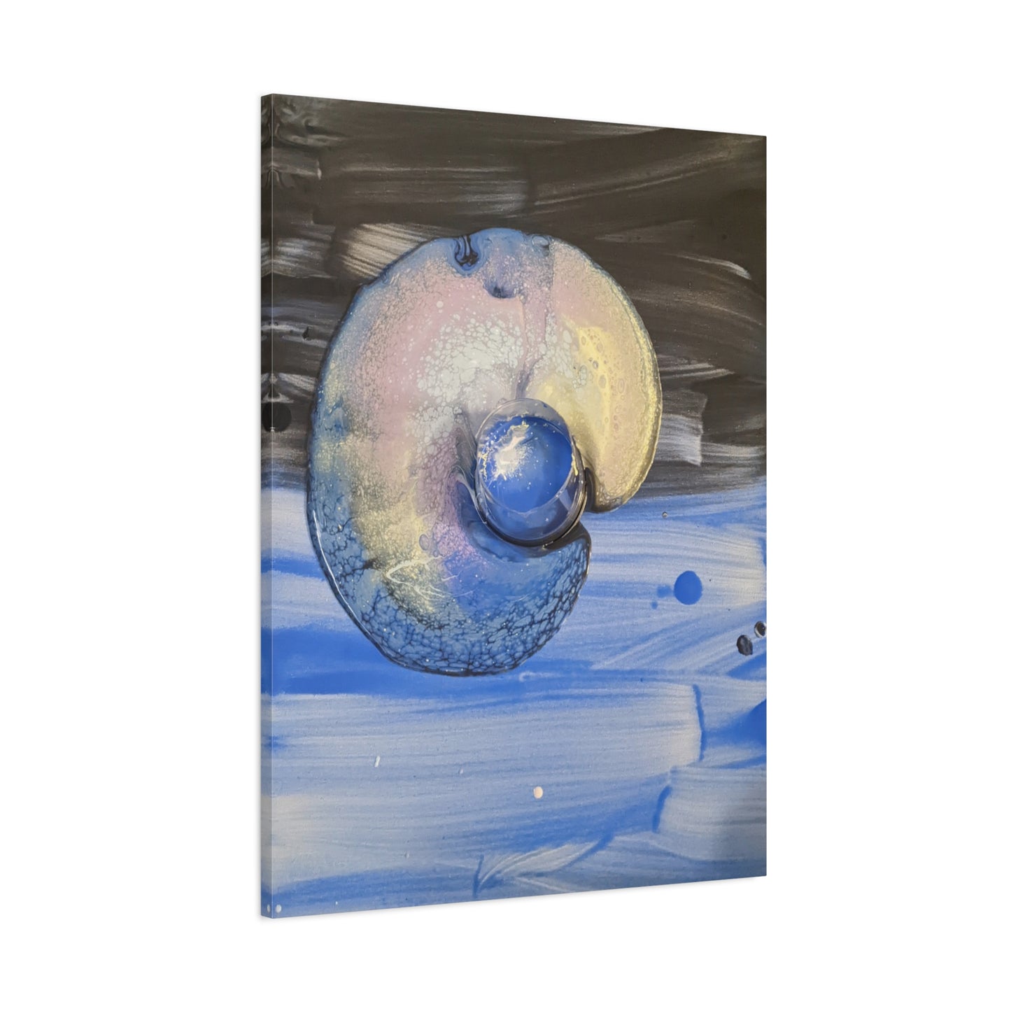 the nautilus - Abstract Blue Spiral Matte Canvas Art - Nautical Coastal Wall Decor
