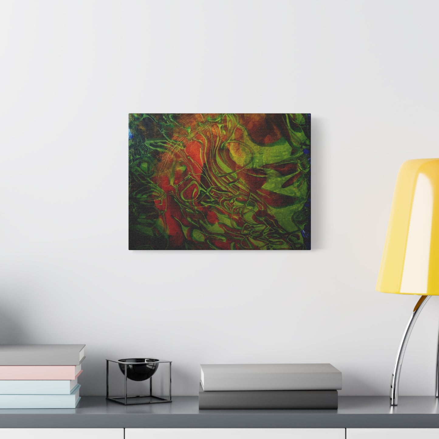 Abstract Green & Red Fluid Art Canvas Print
