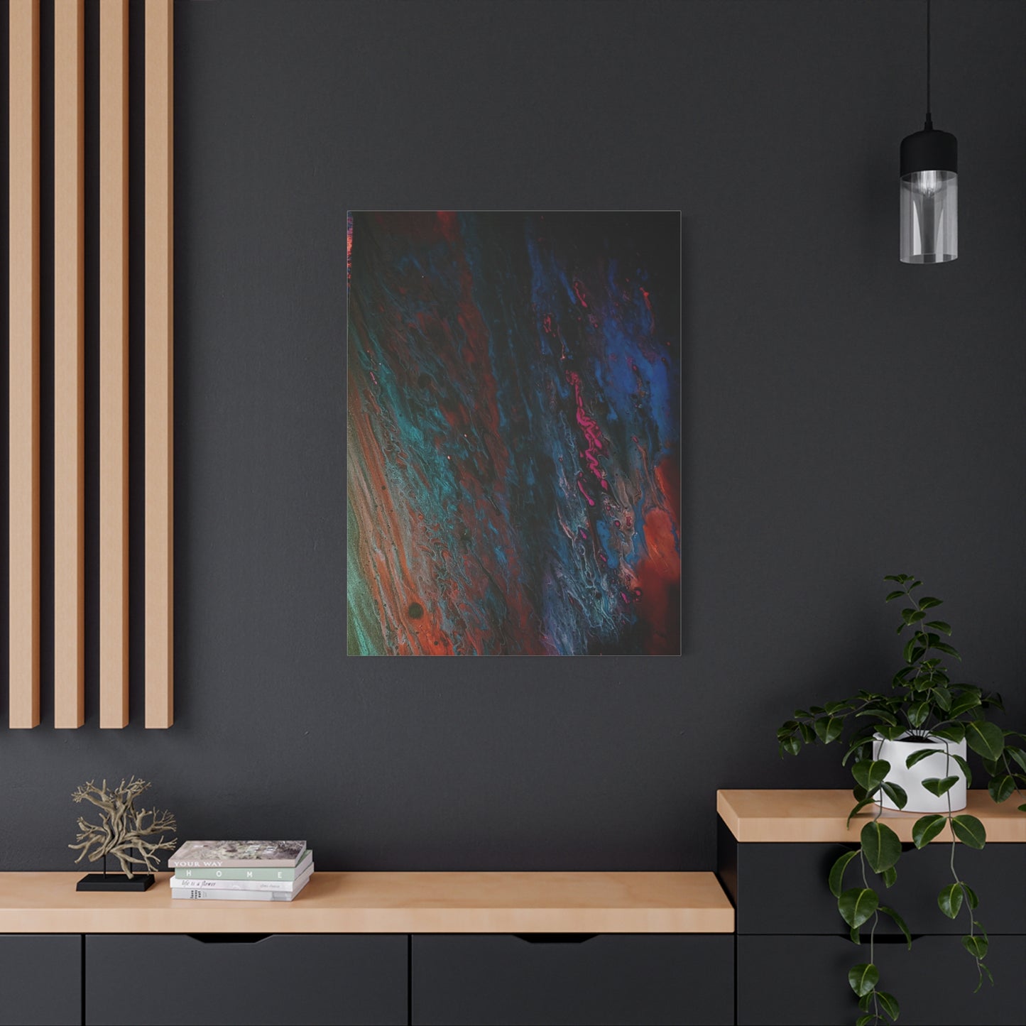 Abstract Fluid Art Canvas Wall Art - Jupiter pour — Vibrant Ocean Night Matte Stretched Canvas