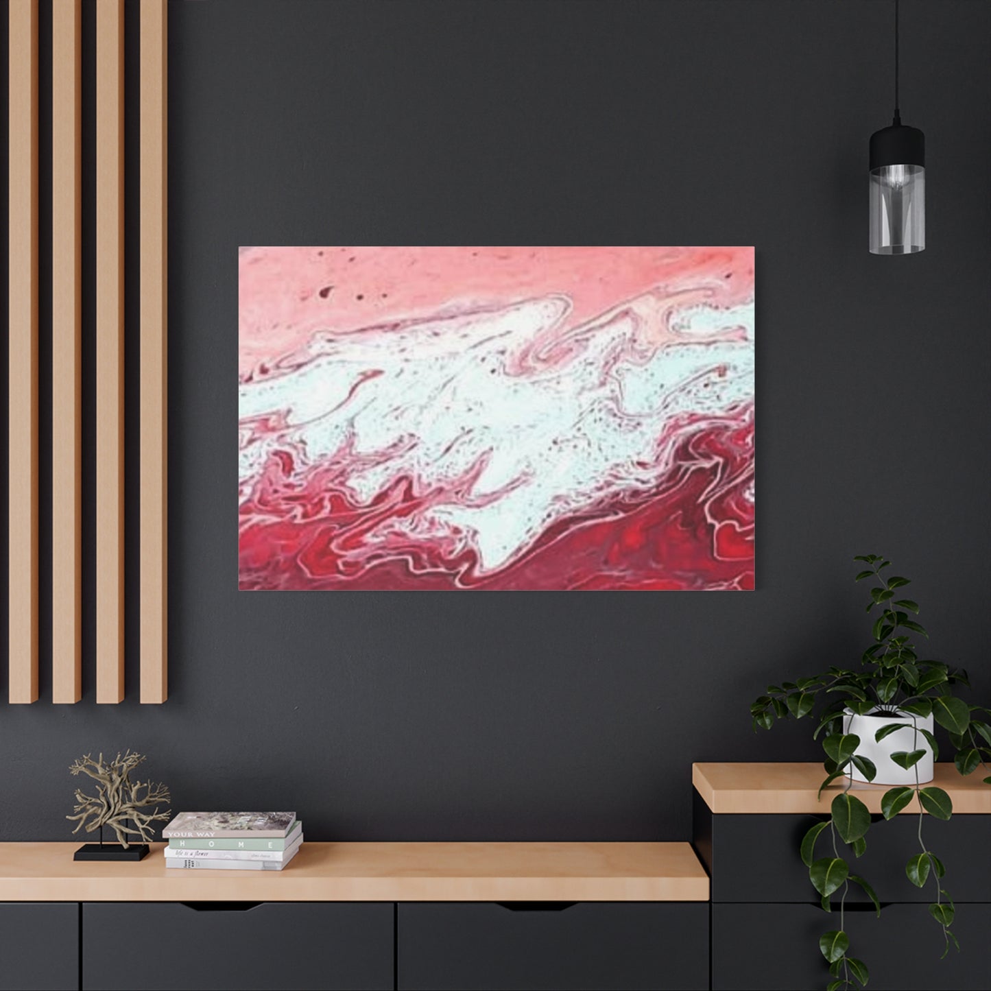 Abstract Pink & Red Fluid Art Canvas — Matte Stretched Wall Art