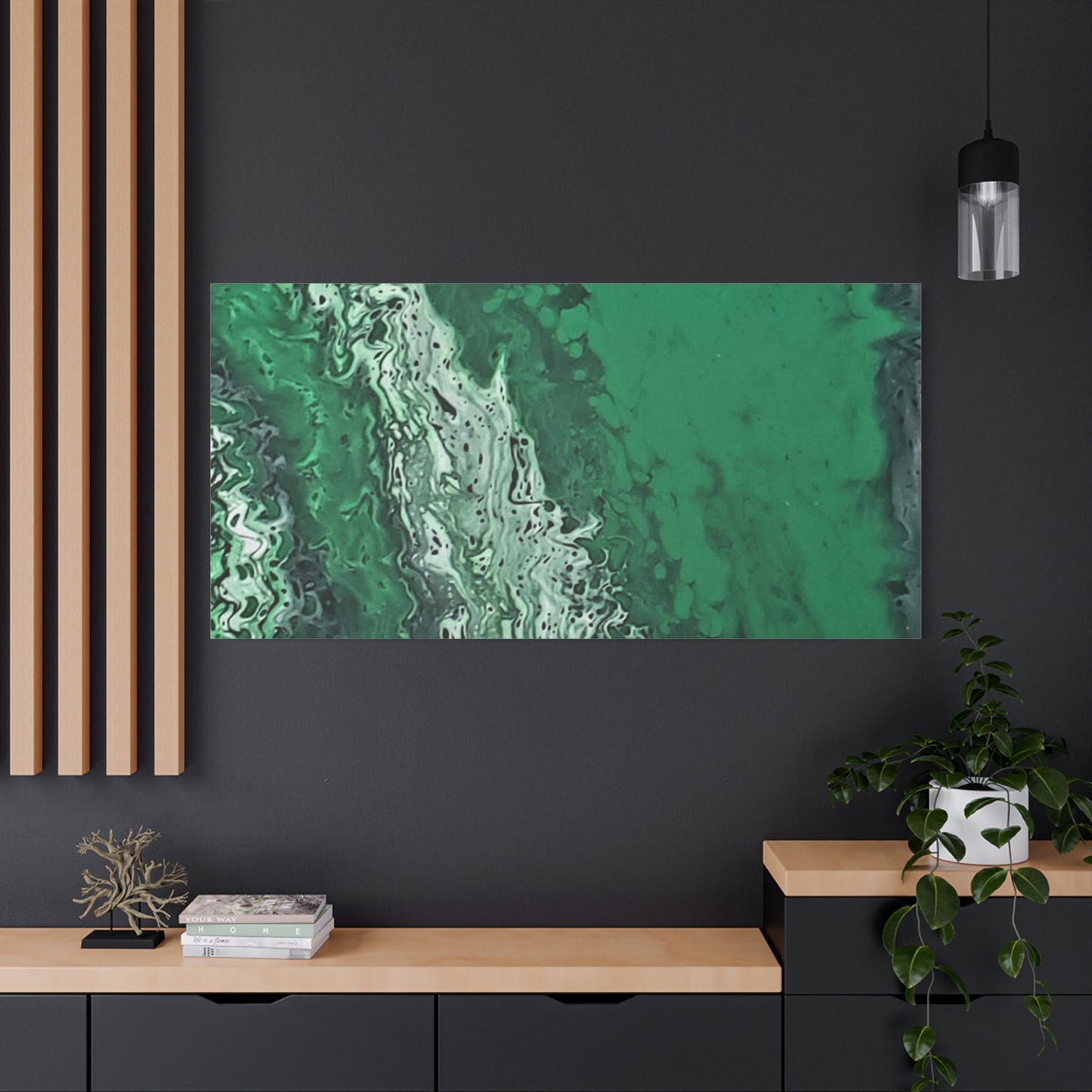 Emerald Wave Abstract Canvas Print — Matte Stretched Wall Art