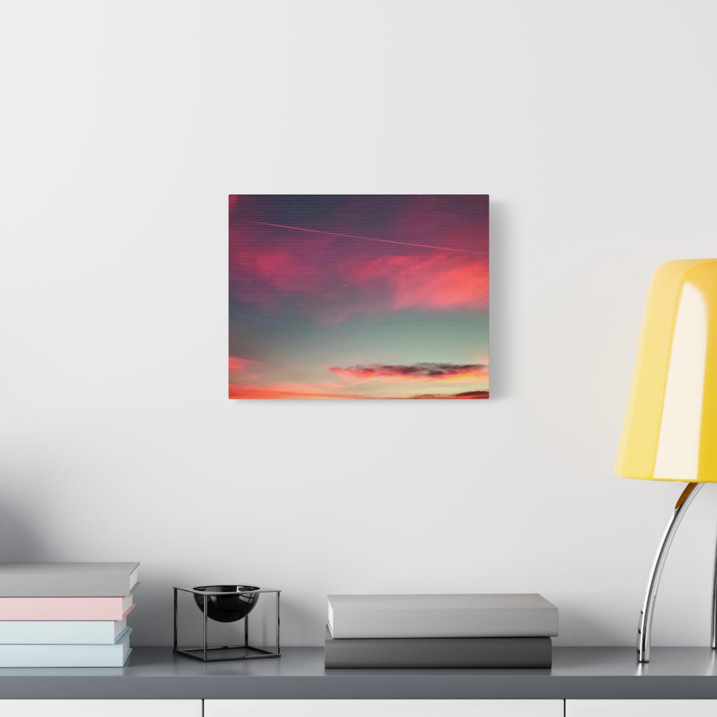 pink sky at morning - Horizon Matte Canvas Print — Vibrant Pink & Teal Sky Wall Art, Stretched 1.25"